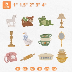 Mini Thrift Store Treasures Icons Embroidery Bundle, Grandmillennial Decor Machine File, Vintage Kitsch Kitchen File, Instant Download