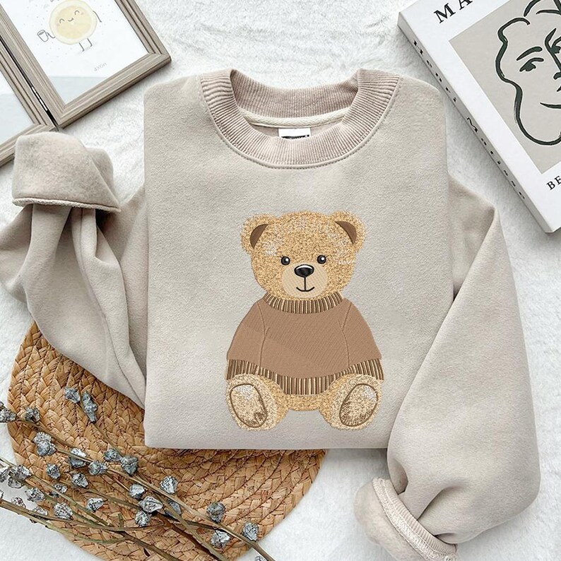 Cute Teddy Bear Embroidery Design, Cozy Sitting Bear Embroidery File, Woodland Nursery Bear Machine File, Valentine Bear, Instant Download image 10