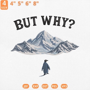 Aber warum Pinguin Stickdatei, Nihilist Pinguin Stickdatei, Aber warum Meme Retro Schnee, Humor Design, Instant Download