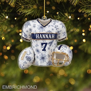 Personalized Football Jersey Christmas Ornament, Christmas 2D Flat Acrylic Ornament, Christmas Gifts for Footballers, Holiday Sports Decor