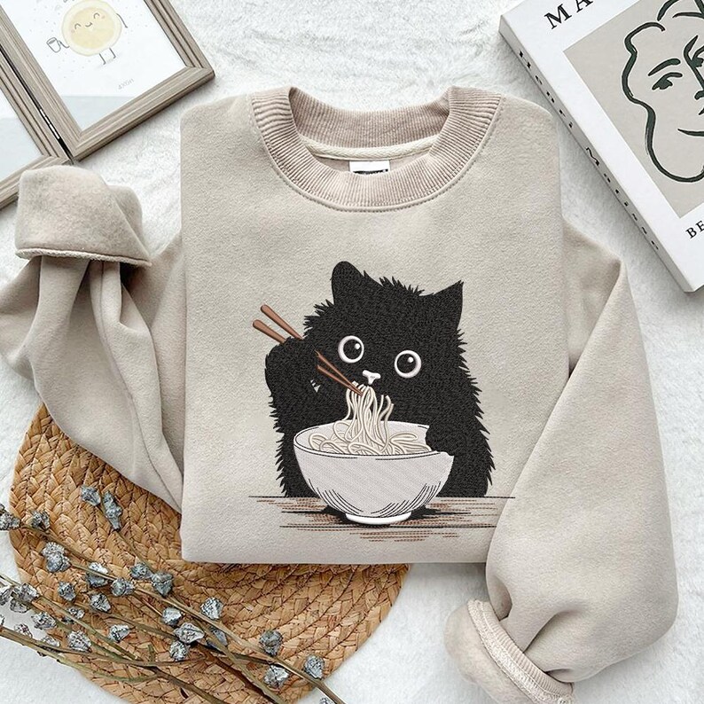 Ramen Cat Embroidery Design, Cute Noodle Cat Machine File, Japanese Anime Cat File, Anime Cat Pes, Ramen Lover, Cat Lover, Instant Download image 9