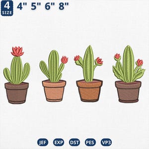 Cactus Embroidery Design, Desert Plants Pot Machine Embroidery File, Mexican Cactus Embroidery File, Succulent Plant Vase, Instant Download