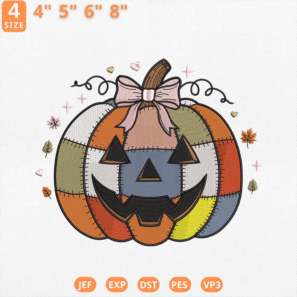 Vintage Patchwork Pumpkin Embroidery Design, Halloween Pumpkin Embroidery Pattern, Fall Pumpkin Machine File, Fall Girly, Instant Download