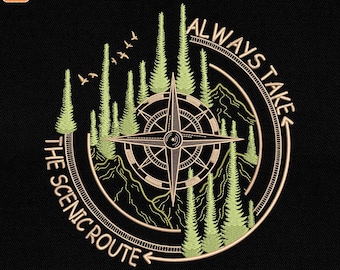 Compass Nature Embroidery Design, Adventure Scenic Route Machine Embroidery File, Outdoor Travel Theme Embroidery File, Instant Download
