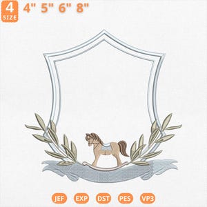 Disegno per ricamo con cornice monogramma, file per ricamo con stemma a corona monogramma, file per ricamo con stemma a striscione per neonato, ghirlanda personalizzata con nome per neonato