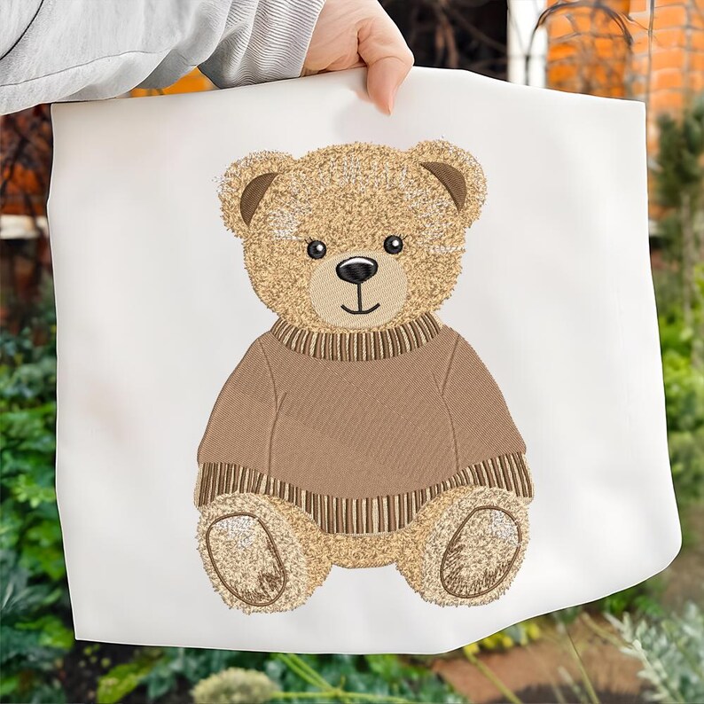 Cute Teddy Bear Embroidery Design, Cozy Sitting Bear Embroidery File, Woodland Nursery Bear Machine File, Valentine Bear, Instant Download image 2