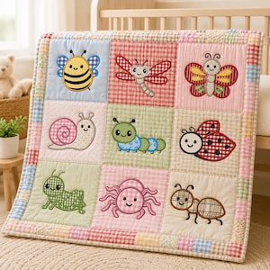 Cute Bug Applique Embroidery Bundle, Insect Butterfly Bee Ladybug Caterpillar Embroidery, Kids Nursery Craft Machine File, Instant Download