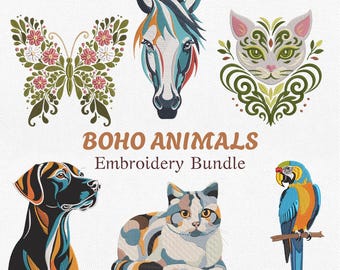 Cute Animal Embroidery Bundle, Floral Baby Animals Machine Embroidery File, Forest Animal Machine File, Floral Cat Design, Instant Download