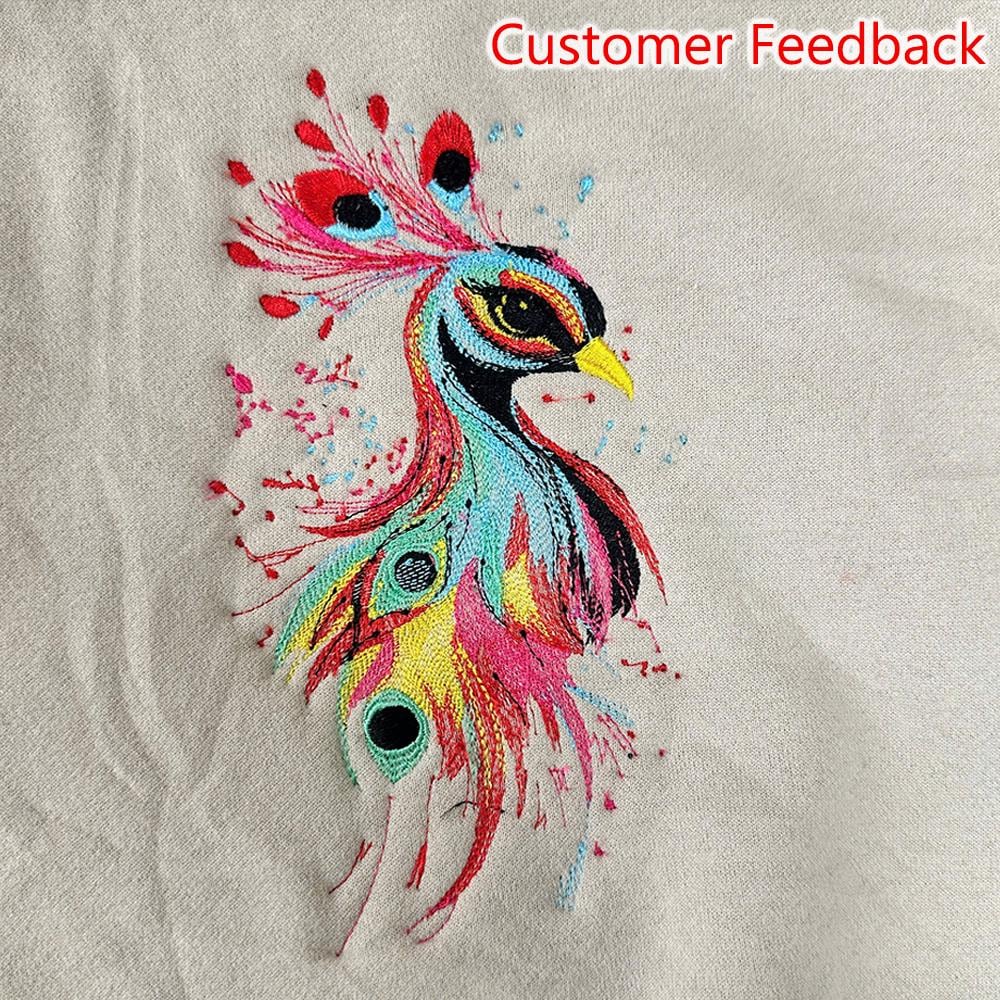 カラフルな孔雀の刺繍デザイン、芸術的な鳥の機械ファイル、ボヘミアン