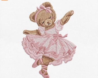 Ballet Teddy Bear Embroidery Design, Cute Dancing Bear in Pink Dress Ballerina Machine File, Baby Bear Embroidery File, Instant Download