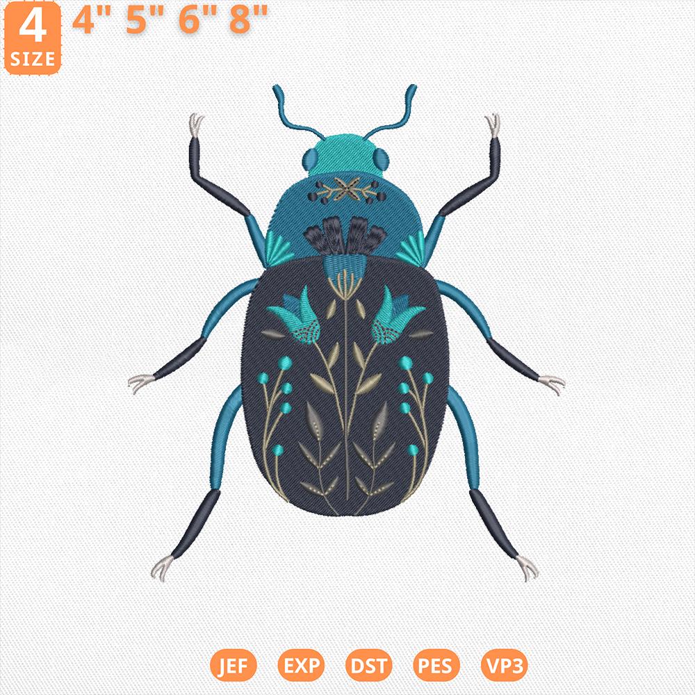 Floral Beetle Embroidery Design, Decorative Insect Machine File, Botanical Bug Stitch Art, Nature Insect File for Machine, Instant Download