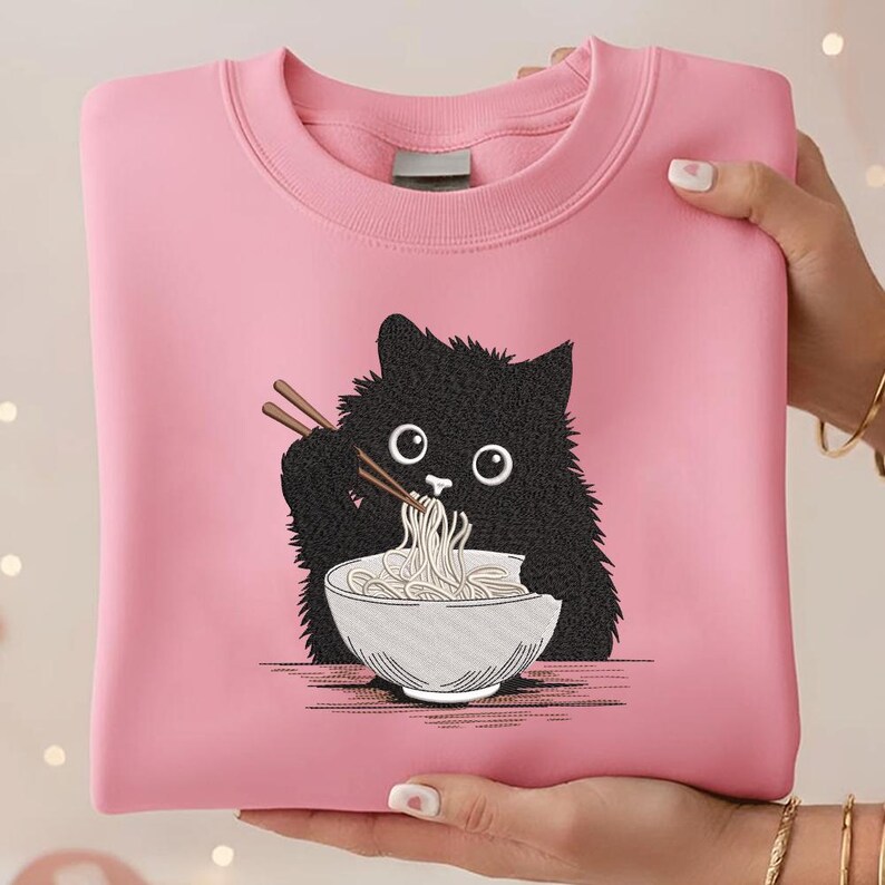 Ramen Cat Embroidery Design, Cute Noodle Cat Machine File, Japanese Anime Cat File, Anime Cat Pes, Ramen Lover, Cat Lover, Instant Download image 6