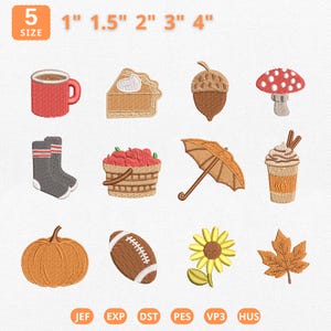 Mini Cozy Fall Icons Embroidery Bundle, Cozy Autumn Aesthetic Machine File, Pumpkin, Spice, Football Embroidery File, Instant Download