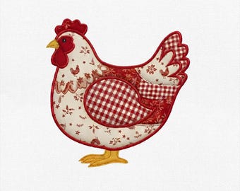 Hahn Quilted Appliqué Stickdatei, Applikation Bauernhaus Huhn Stickerei, Grandma Geese, Thrifted Geese, Cottage Core, Instant Download