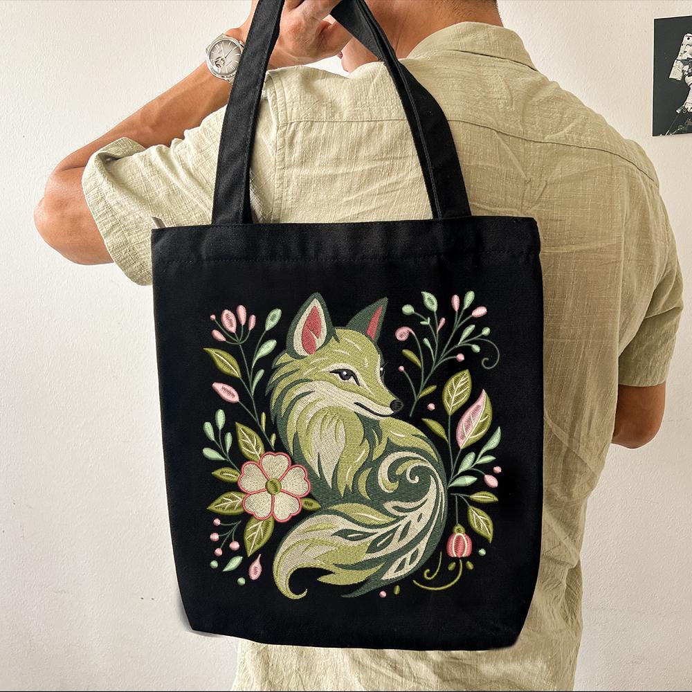 Floral Fox Embroidery Design, Woodland Animal Vintage Machine ...