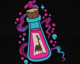 Diseño de bordado de botella de poción, archivo de máquina de veneno espeluznante, archivo de bordado de princesa de Halloween, villanos de Halloween, descarga instantánea