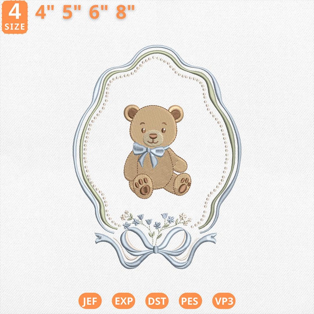 Bear Monogram Frame Embroidery Design, Teddy Bear Wreath Crest ...