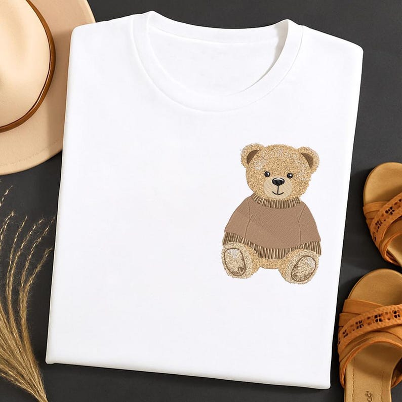 Cute Teddy Bear Embroidery Design, Cozy Sitting Bear Embroidery File, Woodland Nursery Bear Machine File, Valentine Bear, Instant Download image 7
