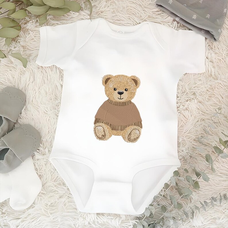 Cute Teddy Bear Embroidery Design, Cozy Sitting Bear Embroidery File, Woodland Nursery Bear Machine File, Valentine Bear, Instant Download image 5