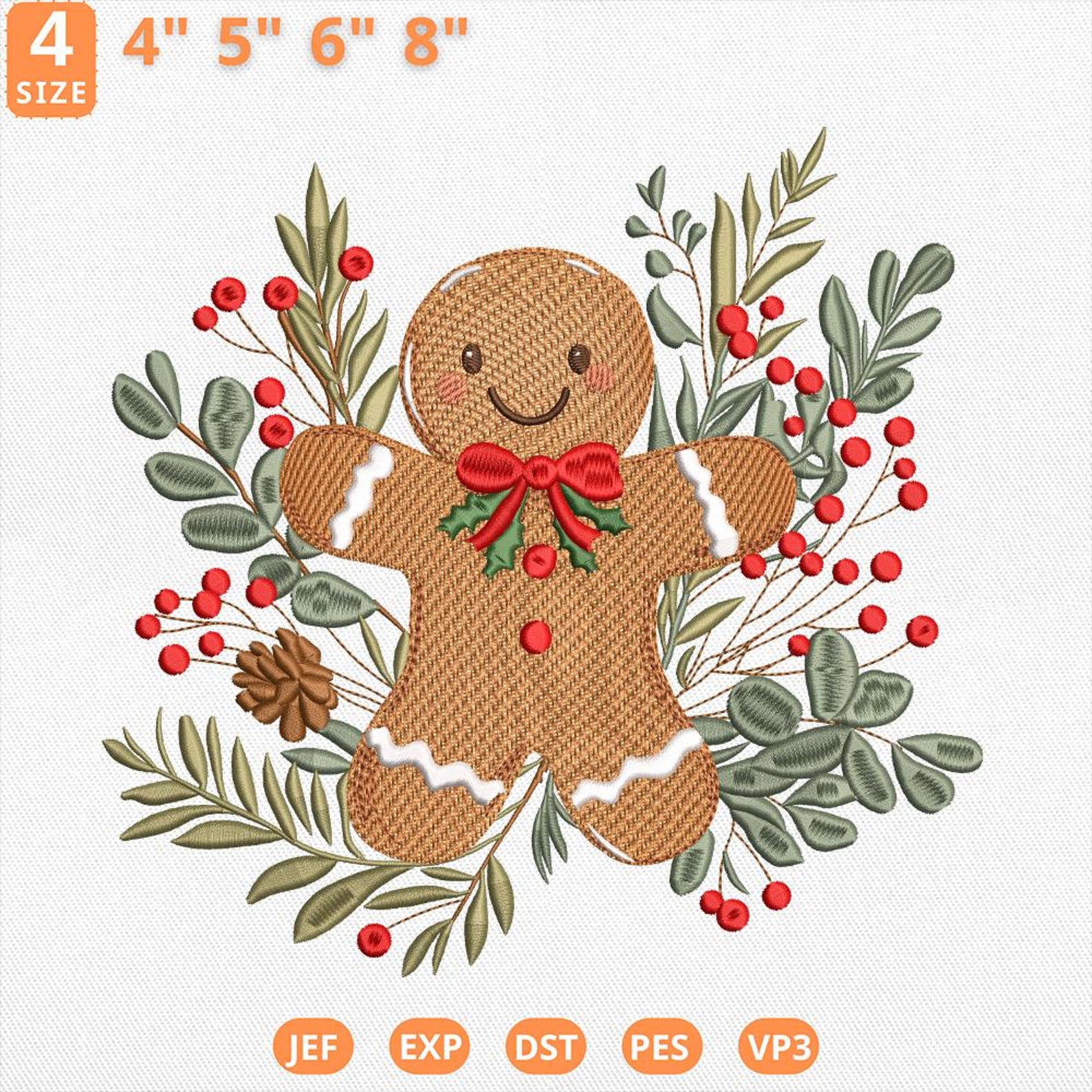 Gingerbread Man Embroidery Design, Festive Holiday Embroidery File