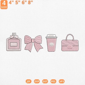 Girly Pink Aesthetic Embroidery Design, Feminine Fashion Machine Embroidery File, Coquette Pink Bow Embroidery File, Instant Download, Pes