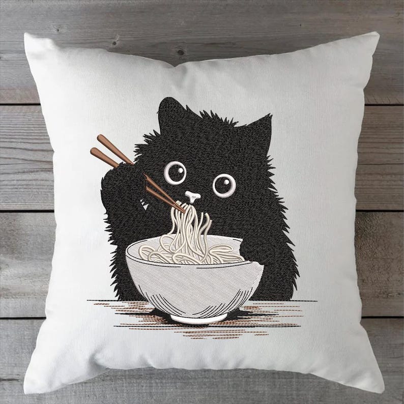 Ramen Cat Embroidery Design, Cute Noodle Cat Machine File, Japanese Anime Cat File, Anime Cat Pes, Ramen Lover, Cat Lover, Instant Download image 11