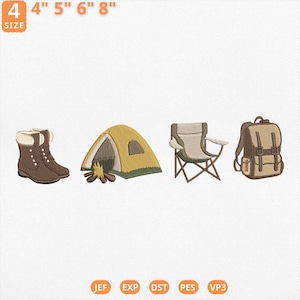 Camping Gear Embroidery Design, Nature Campfire Machine Embroidery File, Hiking Embroidery File, Outdoor Embroidery Design, Instant Download
