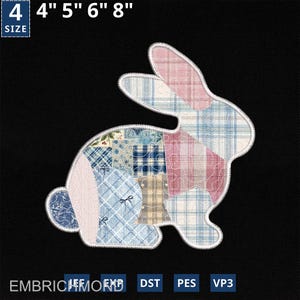 Easter Bunny Quilted Applique Embroidery Design, Cute Bunny Patchwork Applique Machine File, Patchwork Embroidery File, Easter's Day Design