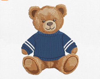 Cute Teddy Bear Embroidery Design, Cozy Sitting Bear Embroidery File, Woodland Nursery Bear Machine File, Sport Bear File, Instant Download