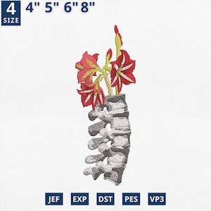 Spine Flowers Embroidery Design, Human Spine with Flower Embroidery File, Floral Spine Sublimation Design, Motivational, Instant Download