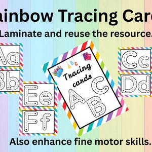 Alphabet Tracing Cards Printable | Rainbow Letter Formation Sheets | Preschool Kindergarten Handwriting Practice | Pastel ABC Flashcards