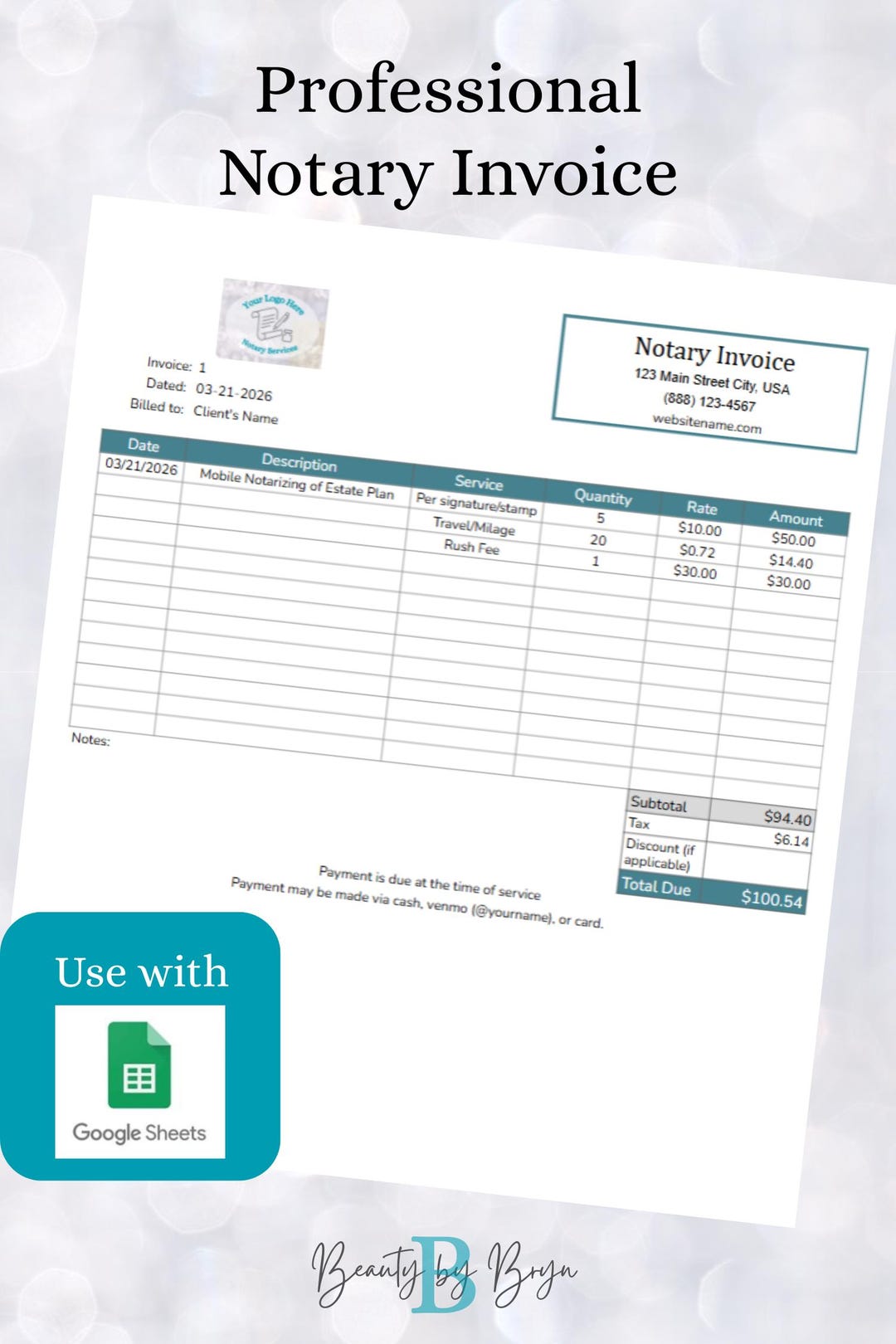 Notary Invoice Template | Editable Notary Public Invoice | Mobile ...