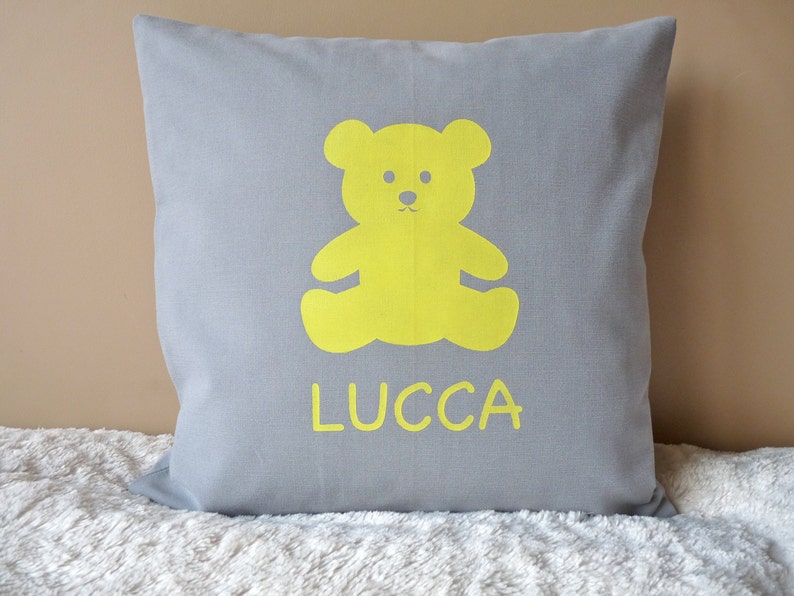 Personalized Unisex Baby Pillow Modern New Born Cushion Modern 16 x 16 Baby Pillow Teddybear Pillow Baby Boy or Girl Pillow image 2