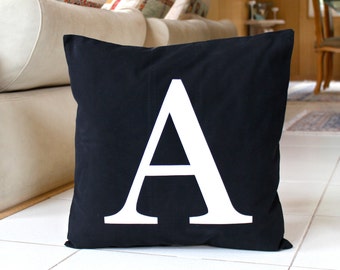 Monogram Pillow Cover 18 x 18 Initial Cushion Black and White Decorative Pillow Modern Throw Pillow