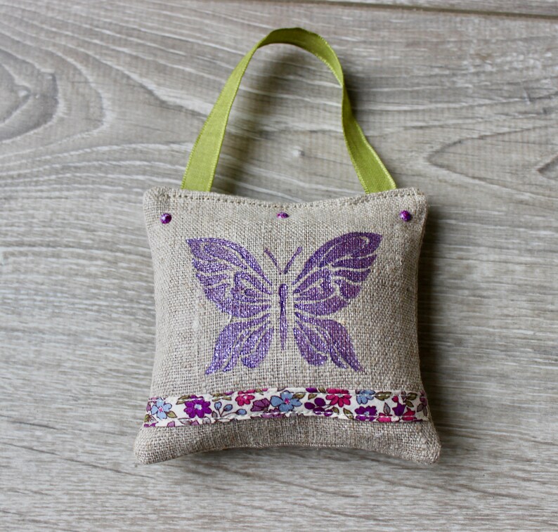 Set of 2 Lavender Sachets with Liberty of London ribbons French Lavender Pillows Organic Lavender Drawer Sachets Butterfly Sachets image 2