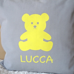 Personalized Unisex Baby Pillow Modern New Born Cushion Modern 16 x 16 Baby Pillow Teddybear Pillow Baby Boy or Girl Pillow 画像 3