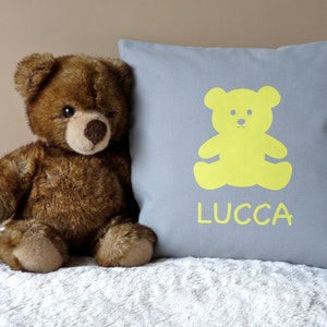 Personalized Unisex Baby Pillow Modern New Born Cushion Modern 16 x 16 Baby Pillow Teddybear Pillow Baby Boy or Girl Pillow image 1