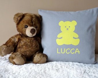 Personalized  Unisex Baby Pillow - Modern New Born Cushion - Modern 16 x 16 Baby Pillow - Teddybear Pillow -  Baby Boy or Girl Pillow