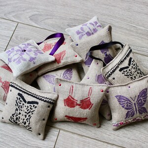 Set of 2 Lavender Sachets Hand Painted French Lavender Pillows Organic Lavender Drawer Sachets image 5