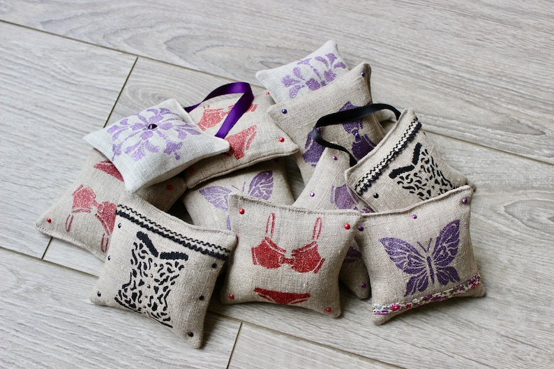 Set of 2 Lavender Sachets with Liberty of London ribbons French Lavender Pillows Organic Lavender Drawer Sachets Butterfly Sachets image 5