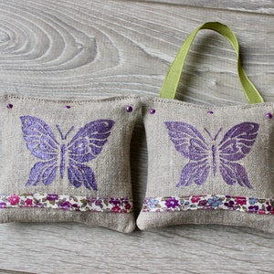 Set of 2 Lavender Sachets with Liberty of London ribbons French Lavender Pillows Organic Lavender Drawer Sachets Butterfly Sachets image 4