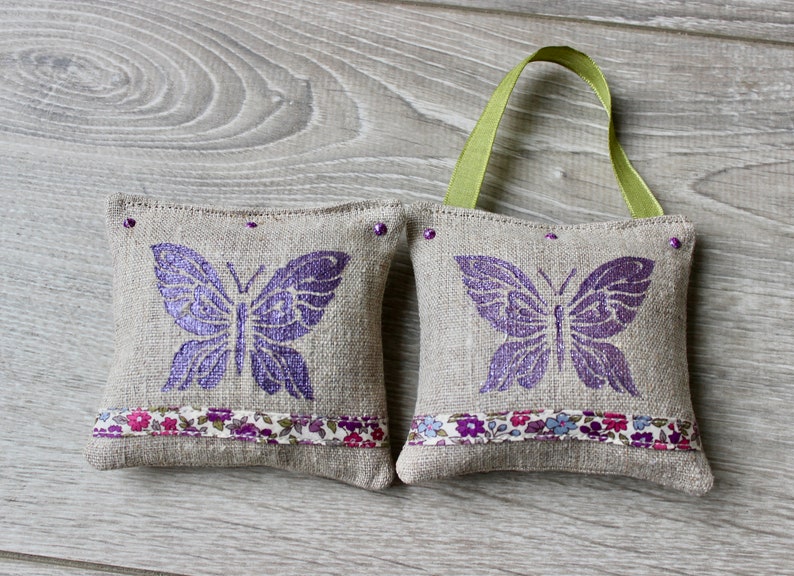 Set of 2 Lavender Sachets with Liberty of London ribbons French Lavender Pillows Organic Lavender Drawer Sachets Butterfly Sachets image 4