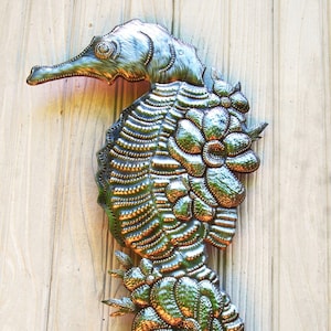 SEAHORSE METAL ART, Nautical Wall Hanging,, Beach Decor, Recycled Steel Drum, Coastal Wall Art, Haitian Metal Art, Metal Wall Art, 440