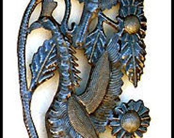 METAL WALL HANGING, Metal Peacock, Bird, Metal Wall Decor, Metal Wall Art, Haitian Art, Outdoor Metal Wall Art, Metal Art, 8" x 34", jj-622