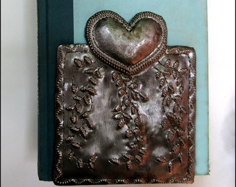 2 METAL BOOKENDS, Pair of Book Ends, Haitian Metal Art, Book Accessories, Heart, Recycled Steel Drum, Library, Heart Design, Be-120