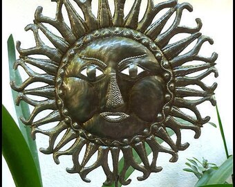 GARDEN PLANT STAKE, Metal Sun, Plant Marker, Garden Art, Plant Stake, Haitian Metal Art, Oil Drum, Outdoor Metal Art, Garden Decor, ps-1776