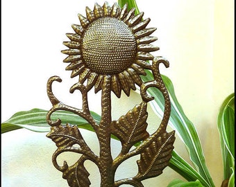 METAL PLANT STAKE, Sunflower,Metal Art, Garden Plant Marker, Outdoor Garden Art, Oil Drum, Garden Decor, Outdoor Metal Art - ps-1769