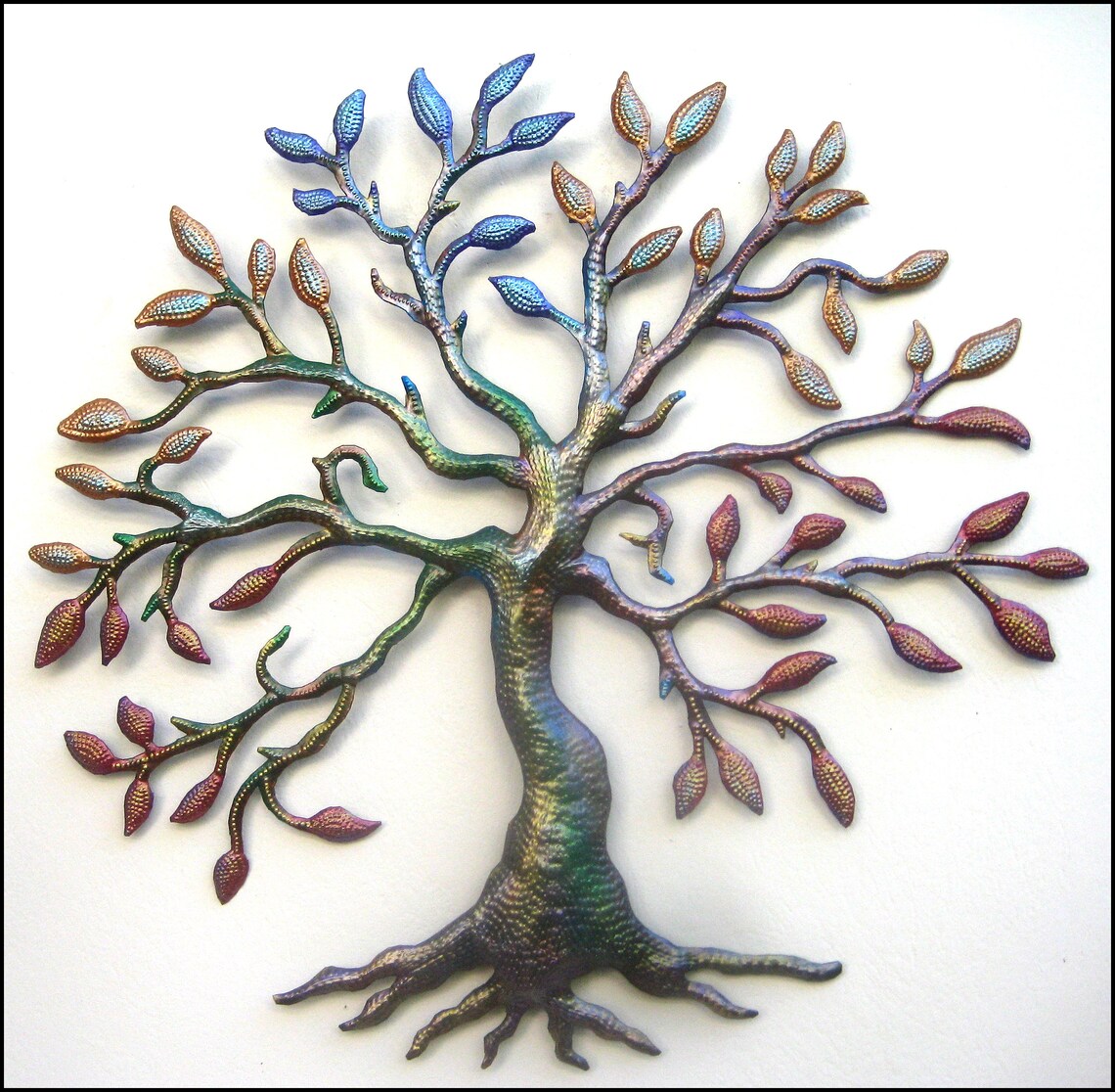 TREE OF LIFE Irridescent Metal Wall Decor Metallic Tree Art Etsy