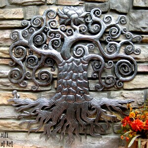 HAITIAN TREE of LIFE, Outdoor Metal Wall Art, Metal Tree Wall Art, Metal Wall Hanging, Haitian Art, Steel Drum Art, Metal Wall Decor, 424 image 2