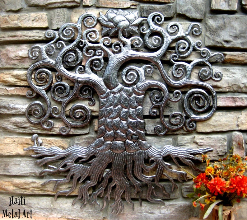 HAITIAN TREE of LIFE, Outdoor Metal Wall Art, Metal Tree Wall Art, Metal Wall Hanging, Haitian Art, Steel Drum Art, Metal Wall Decor, 424 image 2